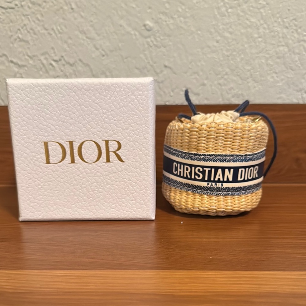 Dior Straw Travel Jewelry Holder with Clip on Strap